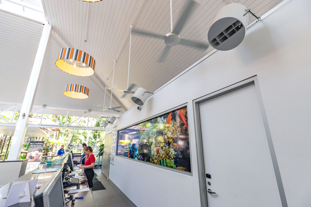 Destratification Fan System Ramada Reception Narrow Aisle