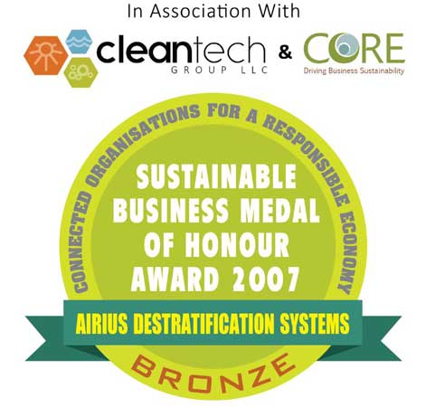 Airius Destratification Fans 2007 Sustainable Business Medal of Honour Award