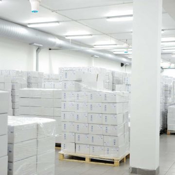 The Airius PureAir PHI Destratification Fan Series Purifying Air in A Pharmaceutical Warehouse