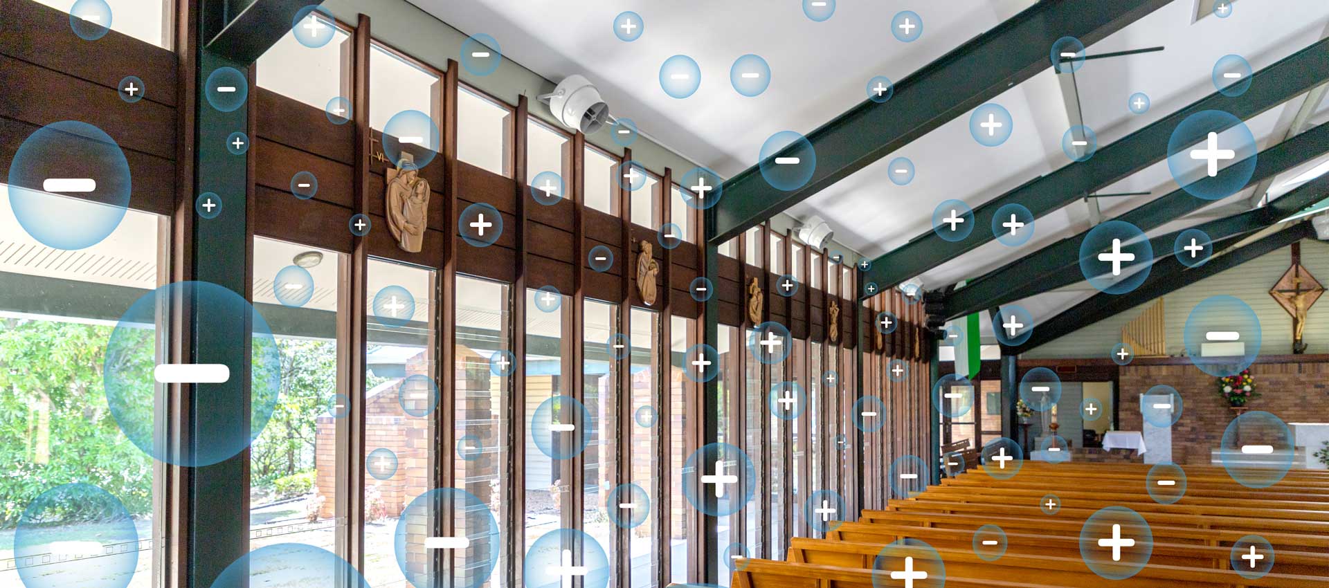 Airius PureAir Pearl Destratification Fan and Air Purification System Installed In a Church